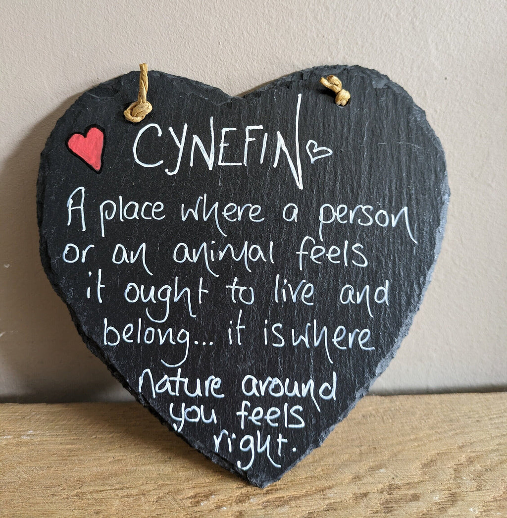Slate handwritten heart, Cynefin, Definition of Cynefin, Welsh gift, Wales