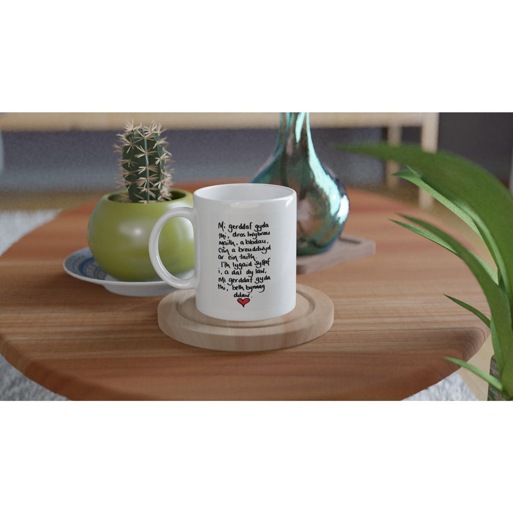 11oz Ceramic Mug Ceramic White Mi Gerddaf Gyda Thi