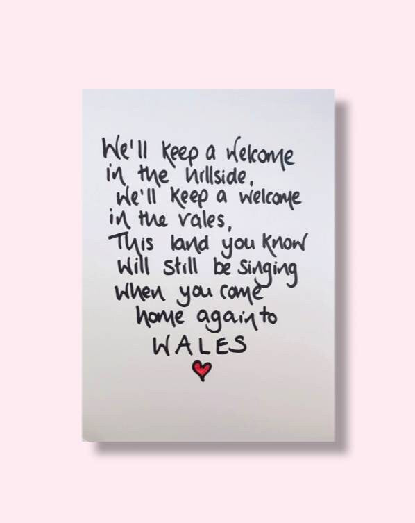 We'll keep a welcome in the hillside print, Handwritten A4 print, PRINT ONLY no frame or mount, Welsh gift, Welsh sayings.