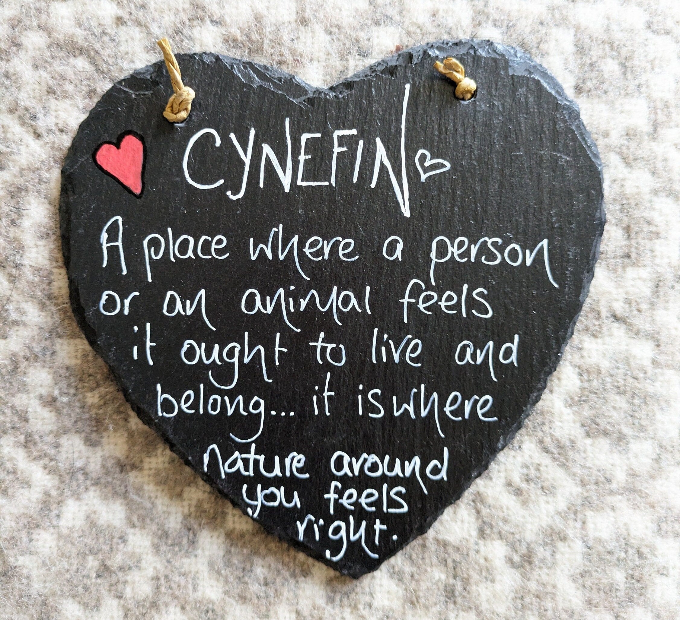 Slate handwritten heart, Cynefin, Definition of Cynefin, Welsh gift, Wales