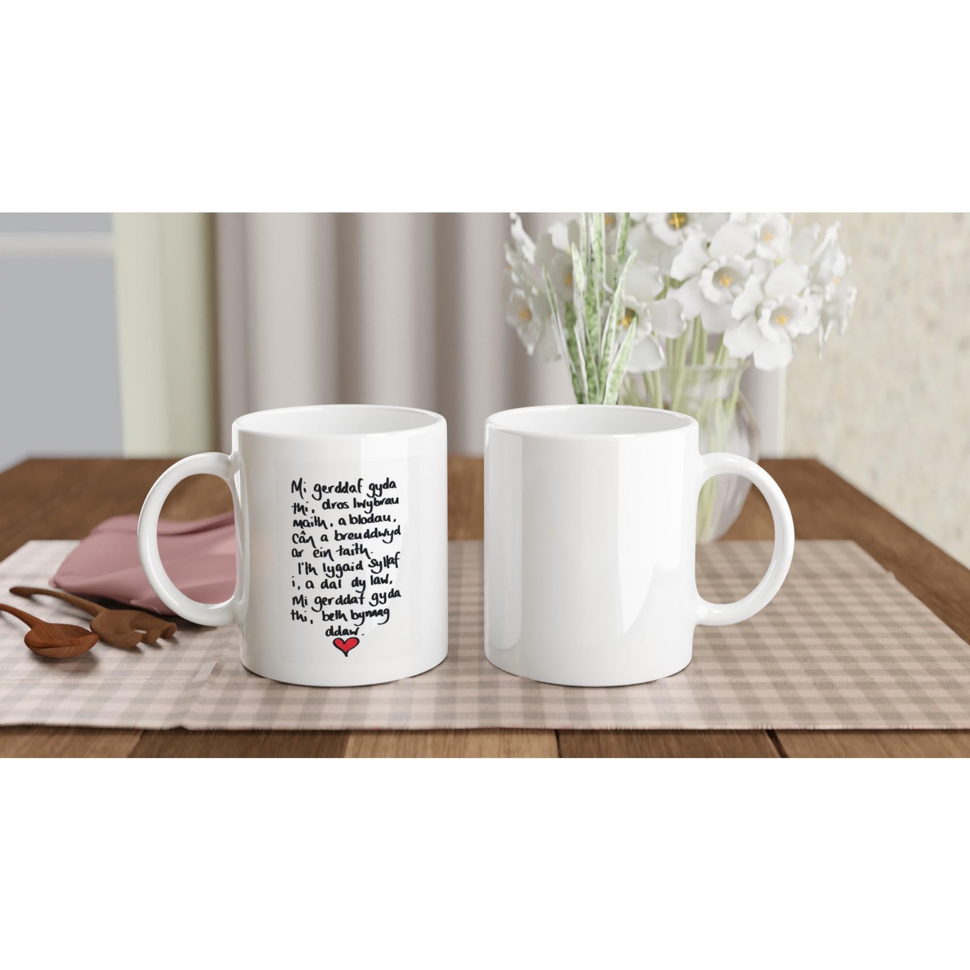 11oz Ceramic Mug Ceramic White Mi Gerddaf Gyda Thi
