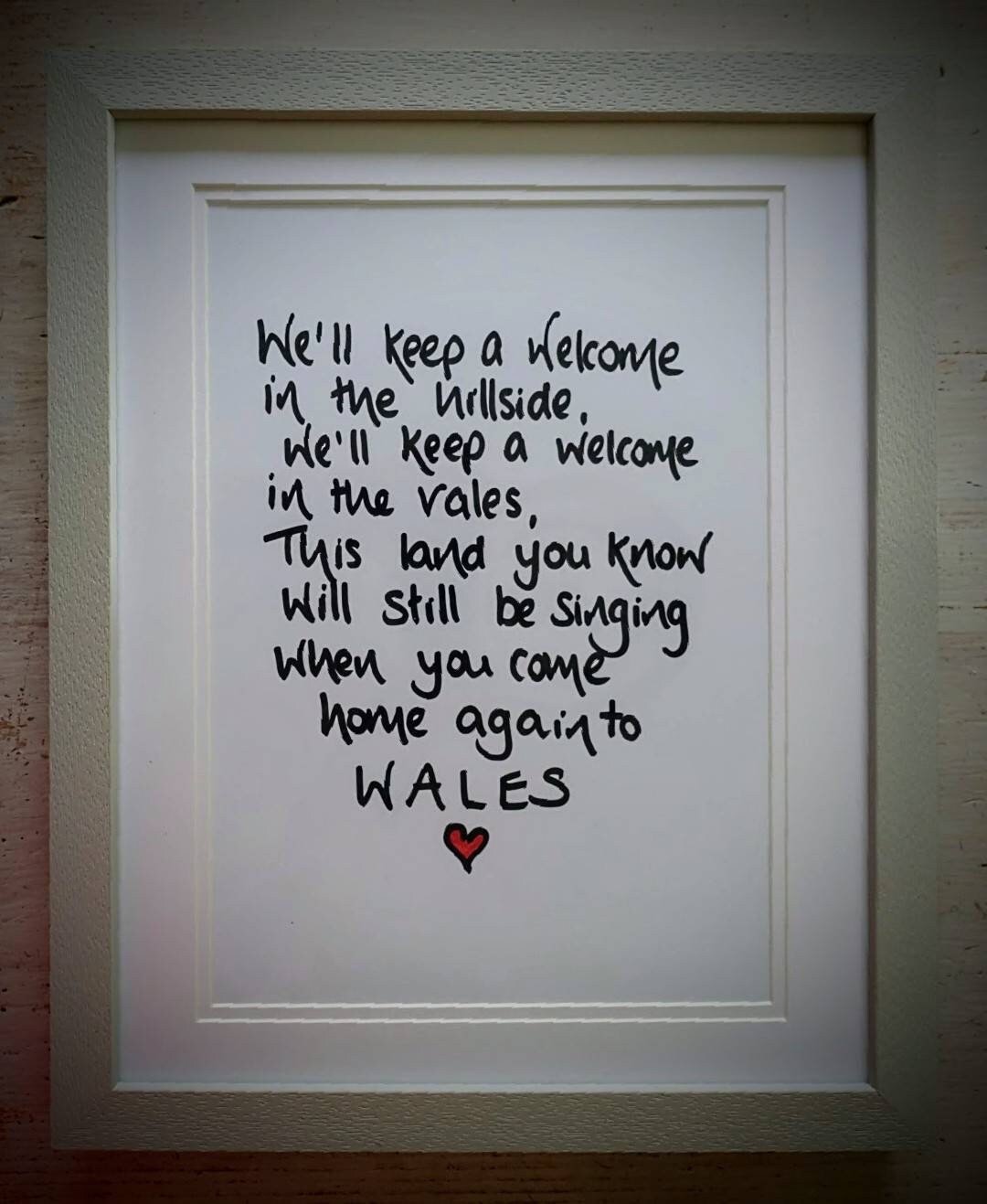 We'll keep a welcome in the hillside print, Handwritten A4 print, PRINT ONLY no frame or mount, Welsh gift, Welsh sayings.
