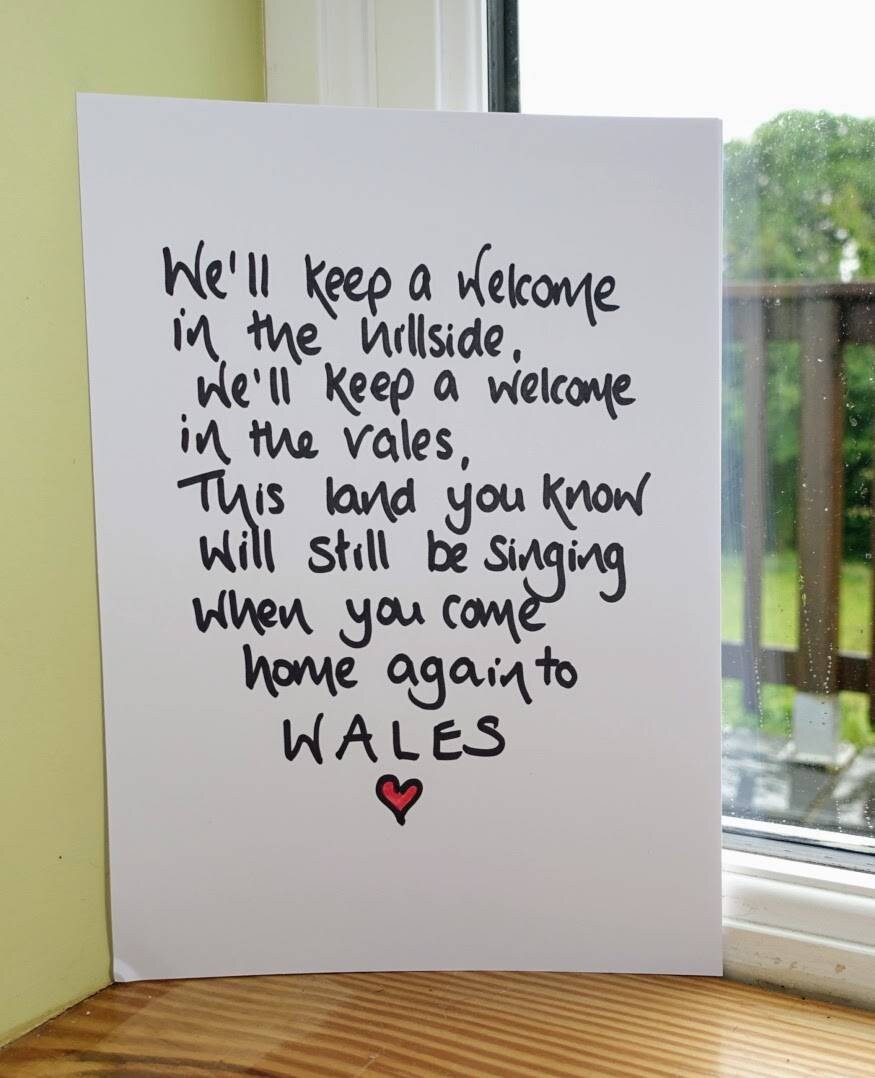 We'll keep a welcome in the hillside print, Handwritten A4 print, PRINT ONLY no frame or mount, Welsh gift, Welsh sayings.